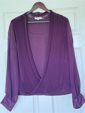 Calvin Klein Purple Pleated Surplice Blouse